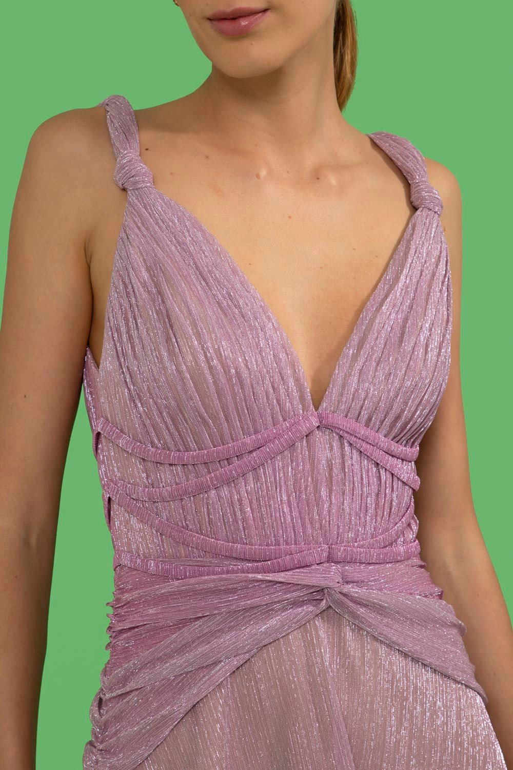 VESTIDO LONGO ALÇAS NÓ LUREX TWIGGY ROSA