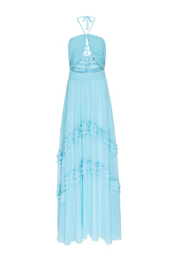 VESTIDO LONGO TIRAS CHIFFON ÍRIS AZUL