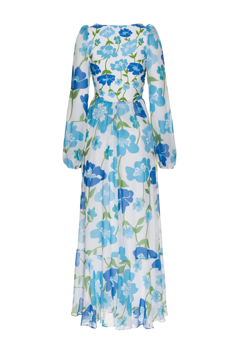 VESTIDO LONGO FRANZIDO RETRÔ FLOWER OFF WHITE