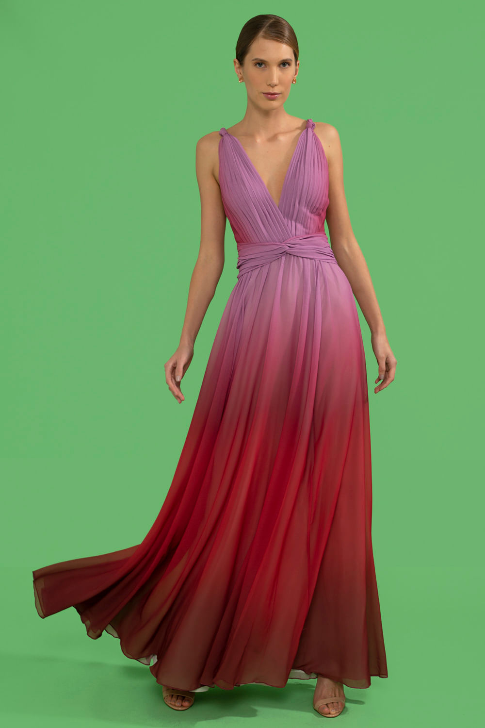 VESTIDO LONGO TORCIDO DEGRADÊ CATHERINE VERMELHO