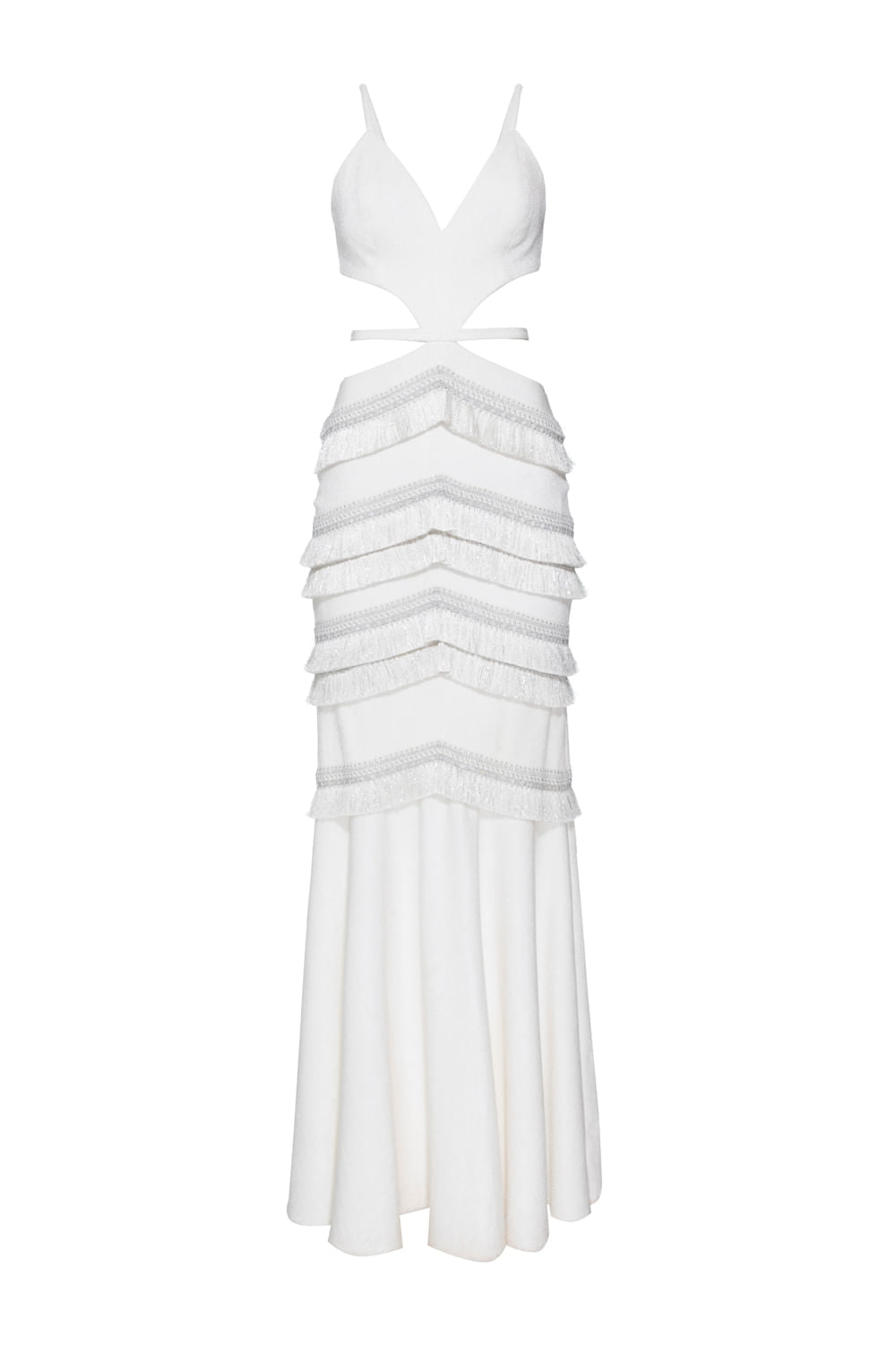 VESTIDO LONGO FRANJAS NANCY OFF WHITE