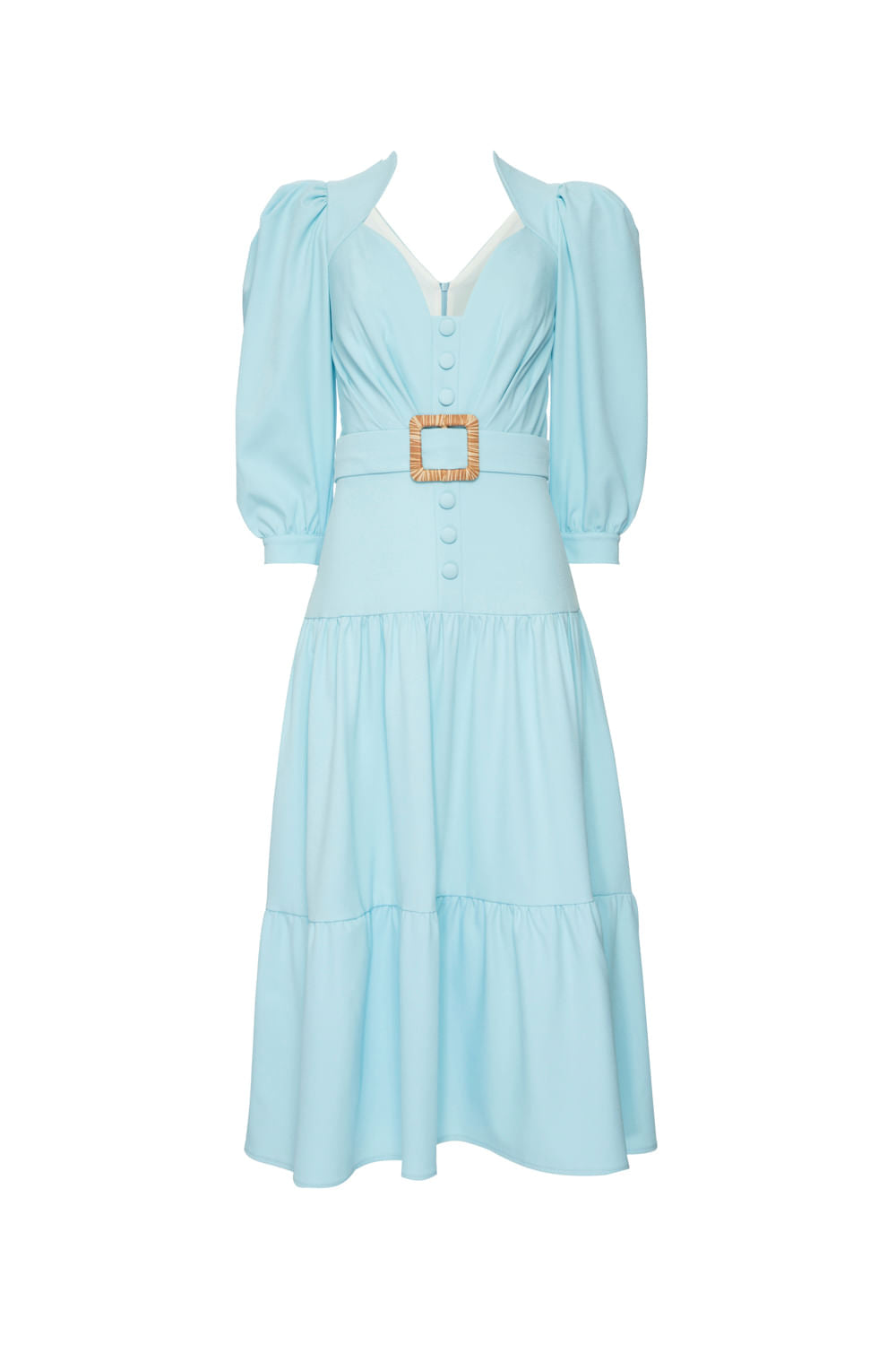 VESTIDO MÍDI FIVELA CREPE DAISY AZUL