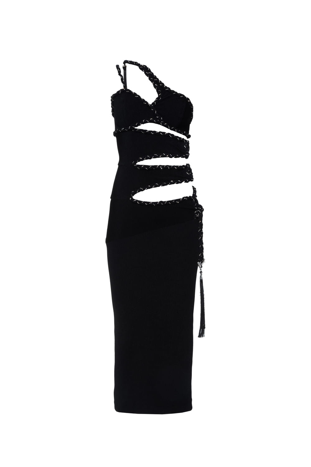 VESTIDO MÍDI BUSTO ASSIMÉTRICO MALHA BASEL PRETO