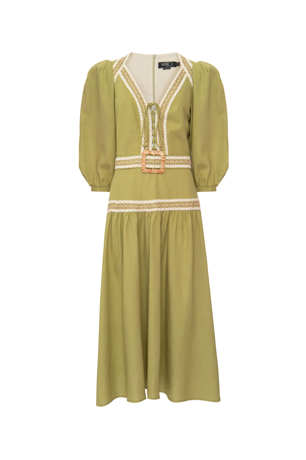 VESTIDO MÍDI ENTREMEIO LINHO FRENCH VERDE