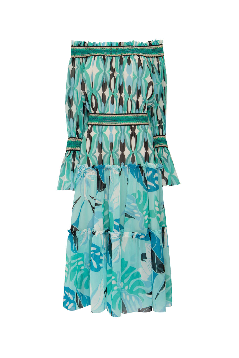 VESTIDO MÍDI ENTREMEIO FLORAL GROOVE VERDE