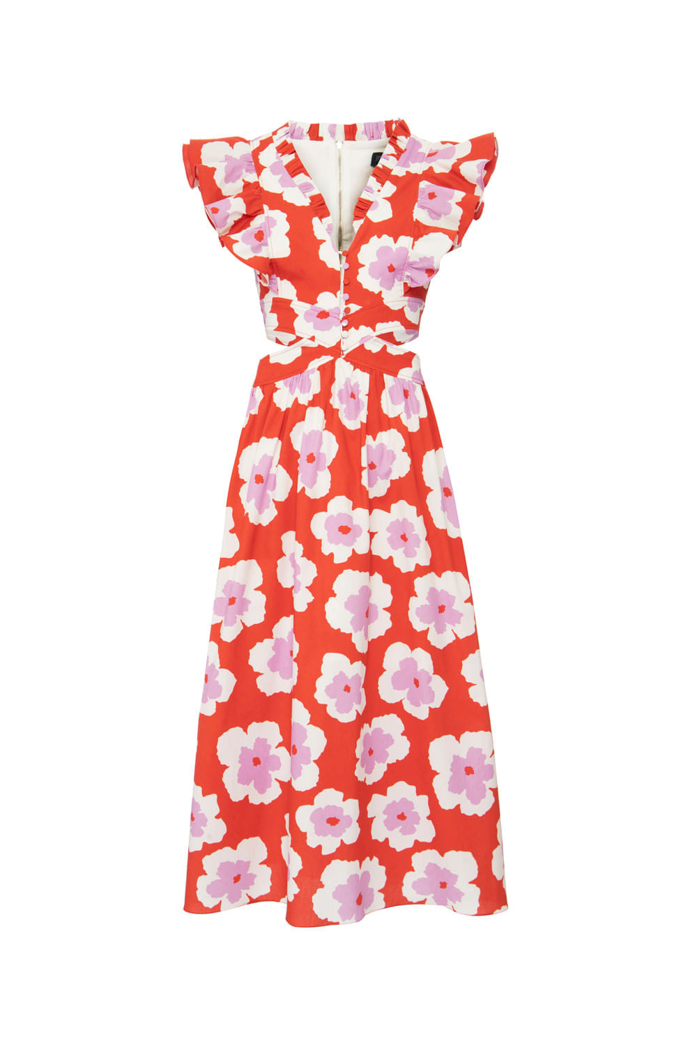 VESTIDO MÍDI RECORTES WIND FLOWER VERMELHO