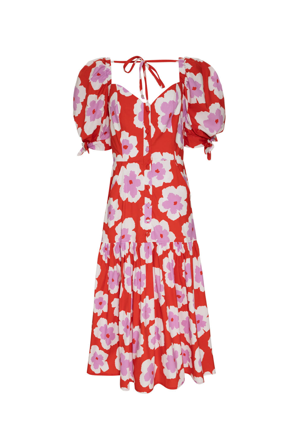 VESTIDO MÍDI MANGAS BUFANTES WIND FLOWER VERMELHO
