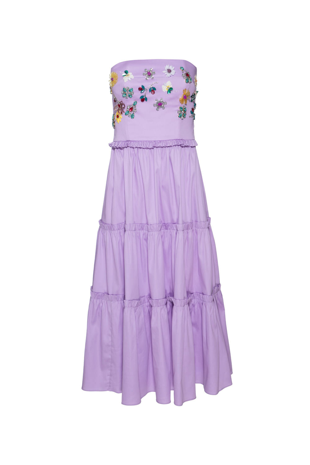 Vestido mÃdi camadas tricoline jane lilas