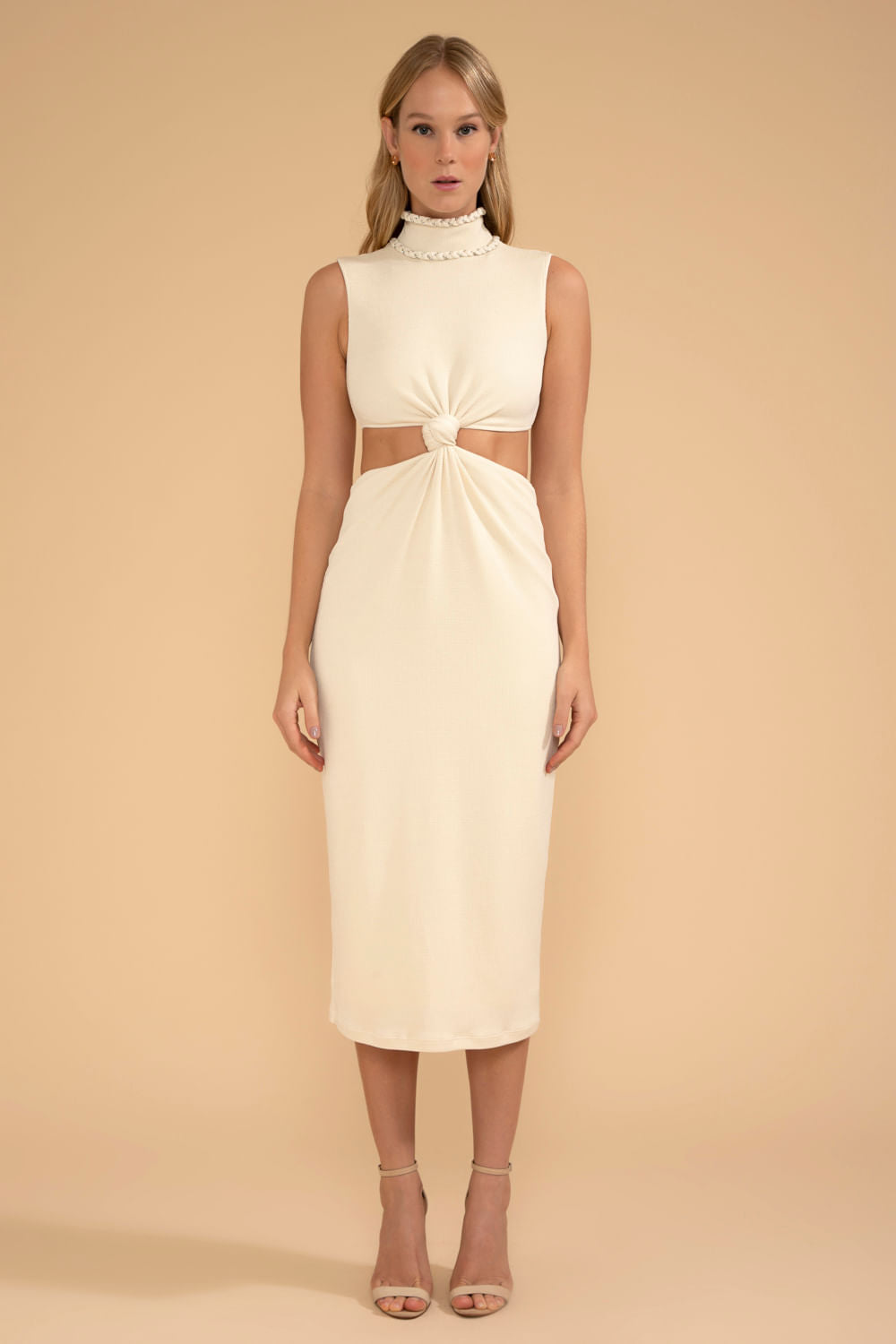 VESTIDO MÍDI NÓ MALHA BASEL OFF WHITE