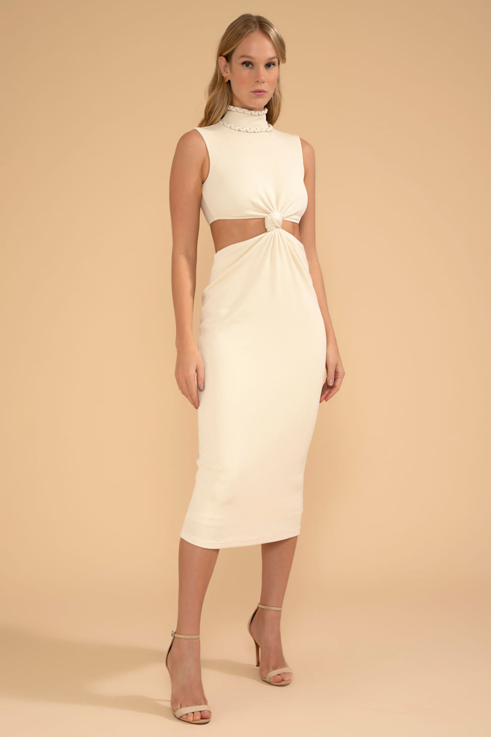 VESTIDO MÍDI NÓ MALHA BASEL OFF WHITE