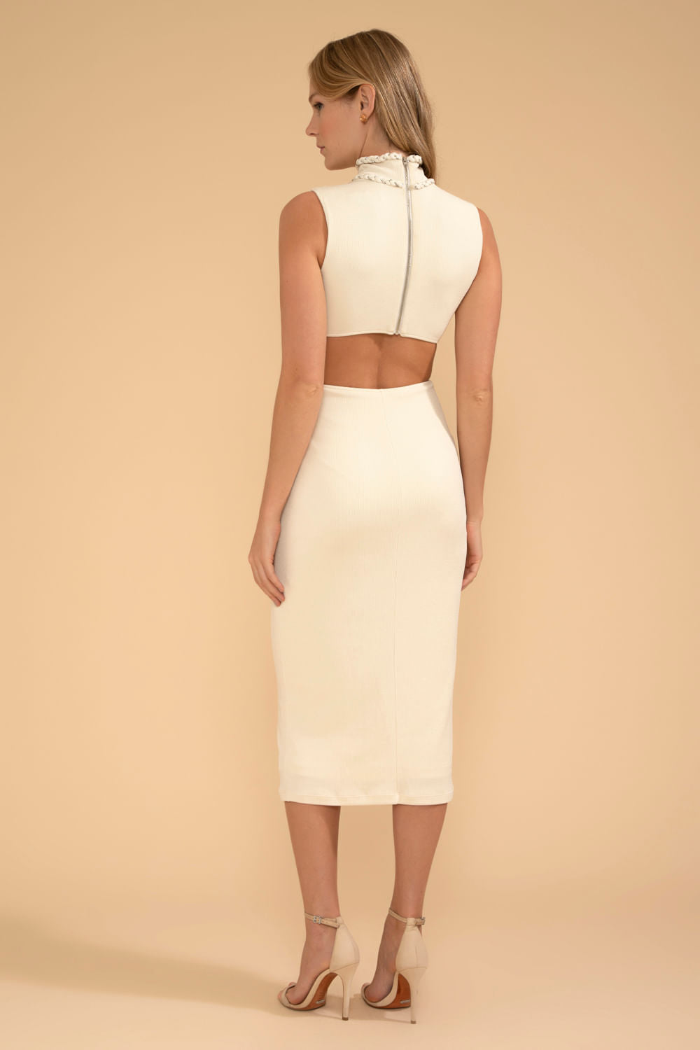 VESTIDO MÍDI NÓ MALHA BASEL OFF WHITE