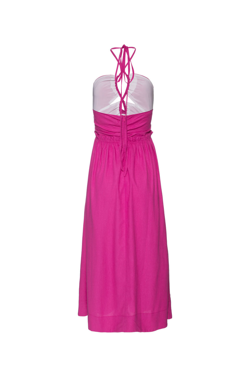 VESTIDO MÍDI FRANZIDO LINHO BALNEÁRIO PINK