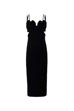 Vestido mídi bordado bombshell preto