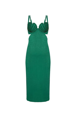 Vestido mídi bordado bombshell verde