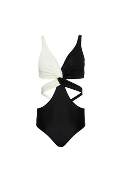 BODY BICOLOR LYCRA FEMME PRETO COM OFF WHITE