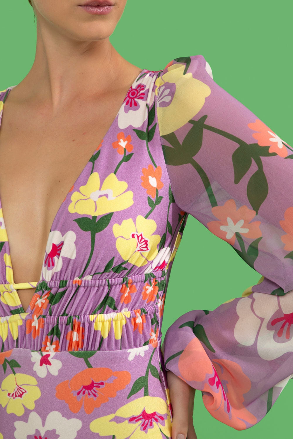 BODY FRANZIDO RETRÔ FLOWER LILAS