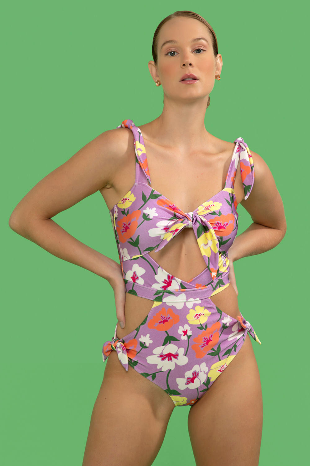 TOP BIQUÍNI TORCIDO RETRÔ FLOWER LILAS