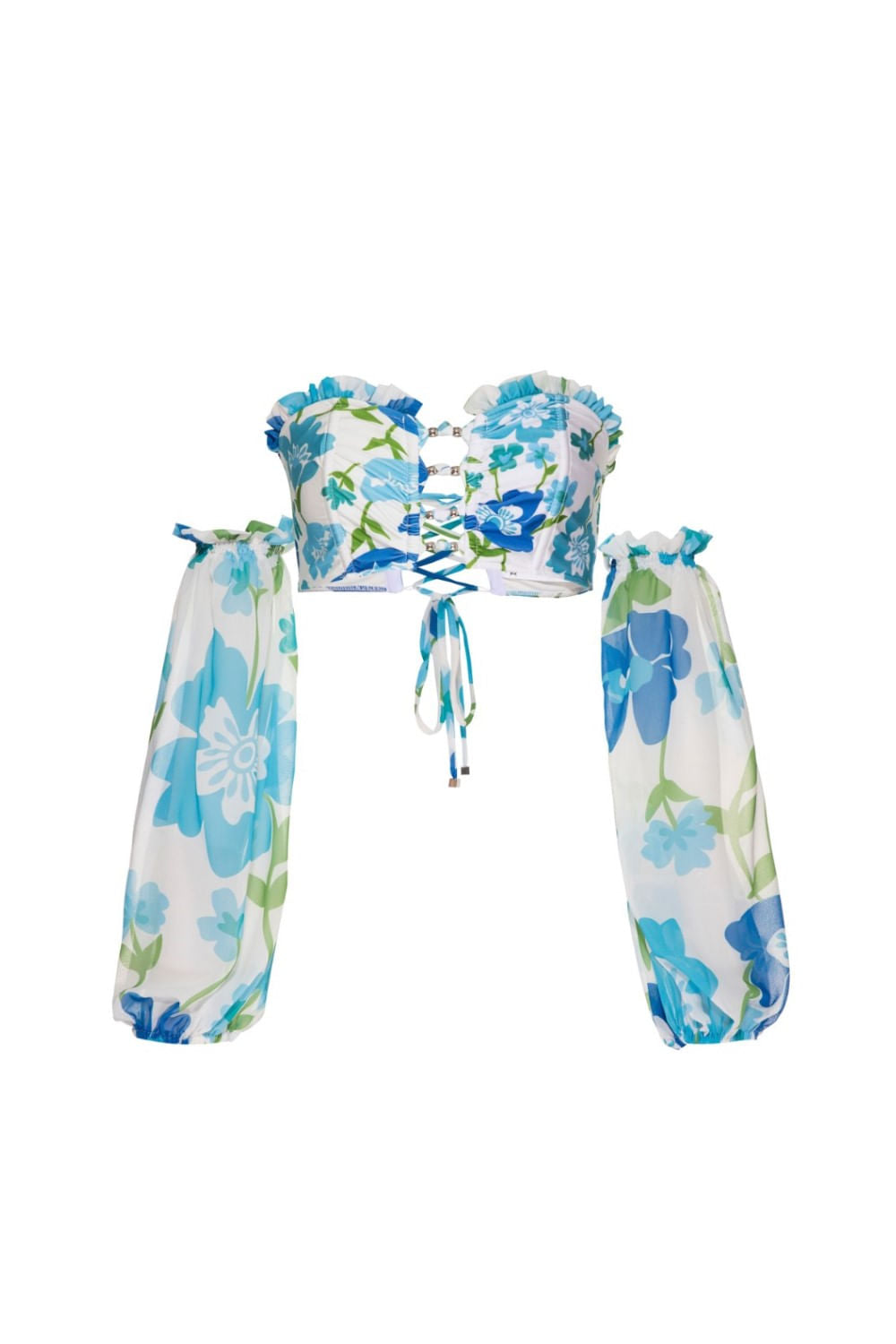 TOP BIQUÍNI MANGAS RETRÔ FLOWER OFF WHITE