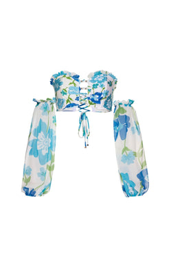 TOP BIQUÍNI MANGAS RETRÔ FLOWER OFF WHITE