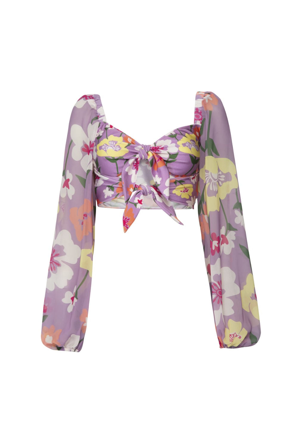 TOP BIQUÍNI MANGA LONGA RETRÔ FLOWER LILAS