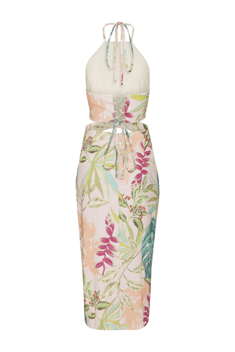 VESTIDO MÍDI TORÇÃO TROPICÁLIA ROSA