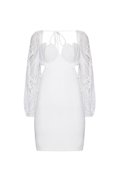 VESTIDO CURTO MANGAS BOMBSHELL OFF WHITE