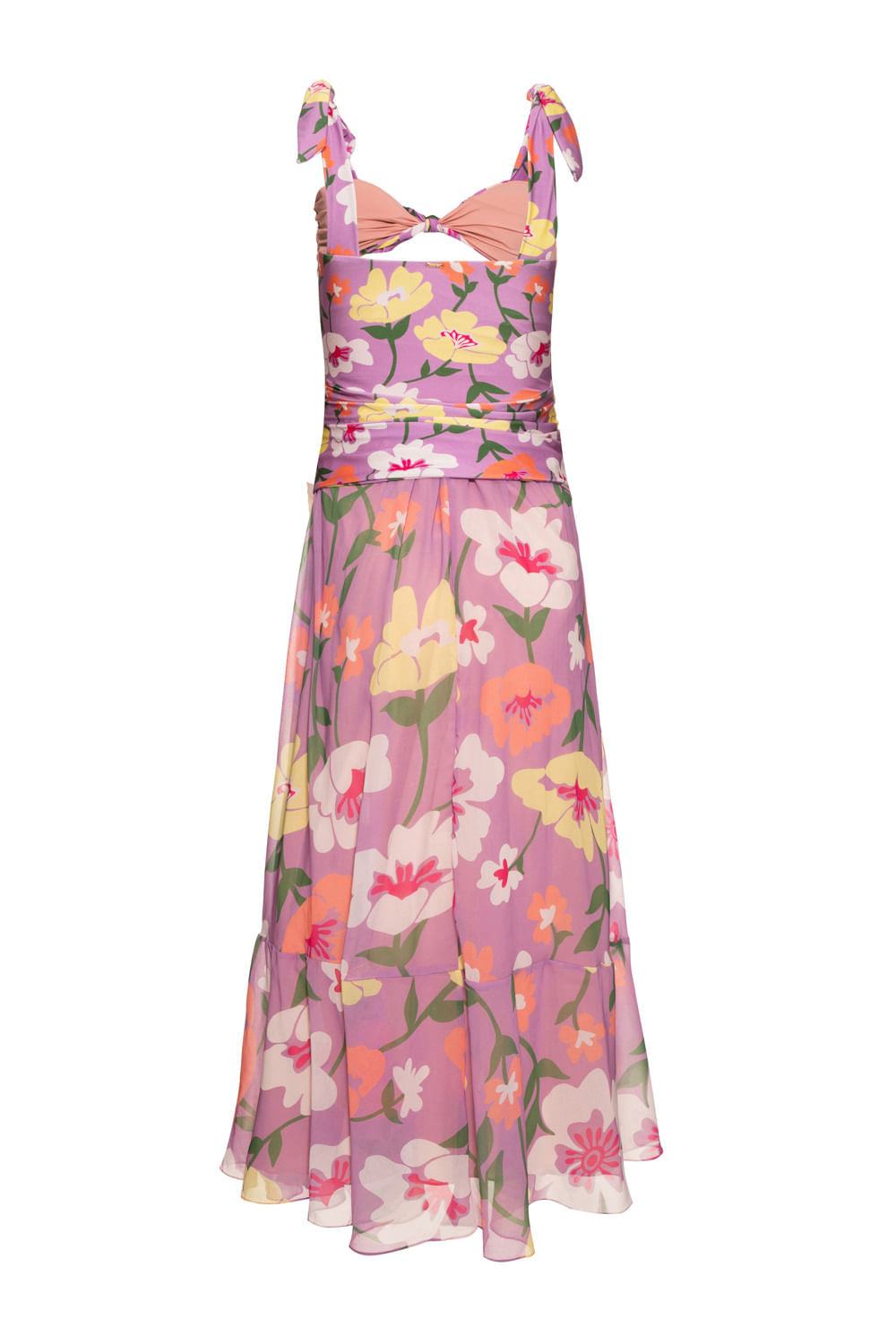 VESTIDO LONGO LAÇOS RETRÔ FLOWER LILAS