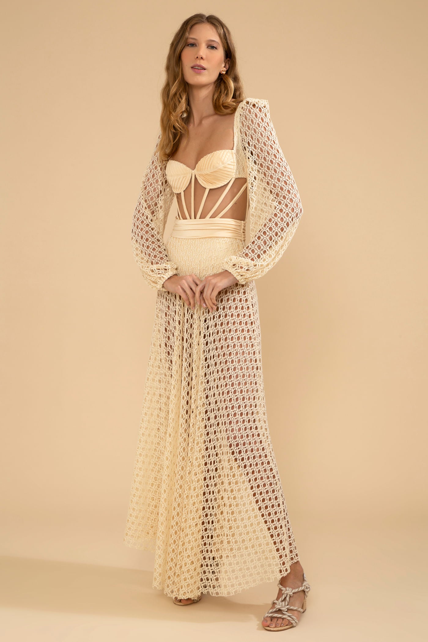 VESTIDO LONGO TIRAS LYCRA FEMME OFF WHITE