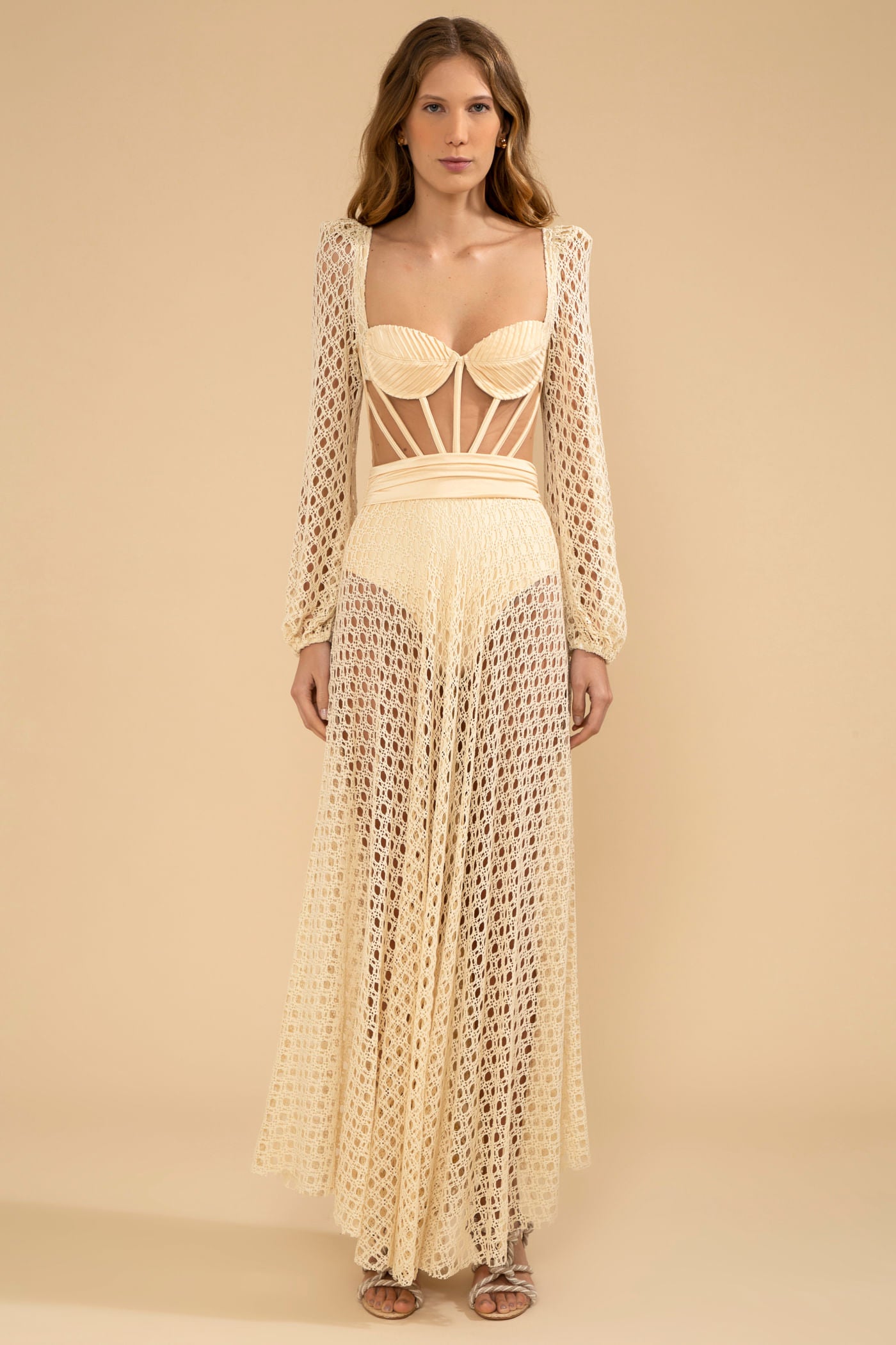VESTIDO LONGO TIRAS LYCRA FEMME OFF WHITE