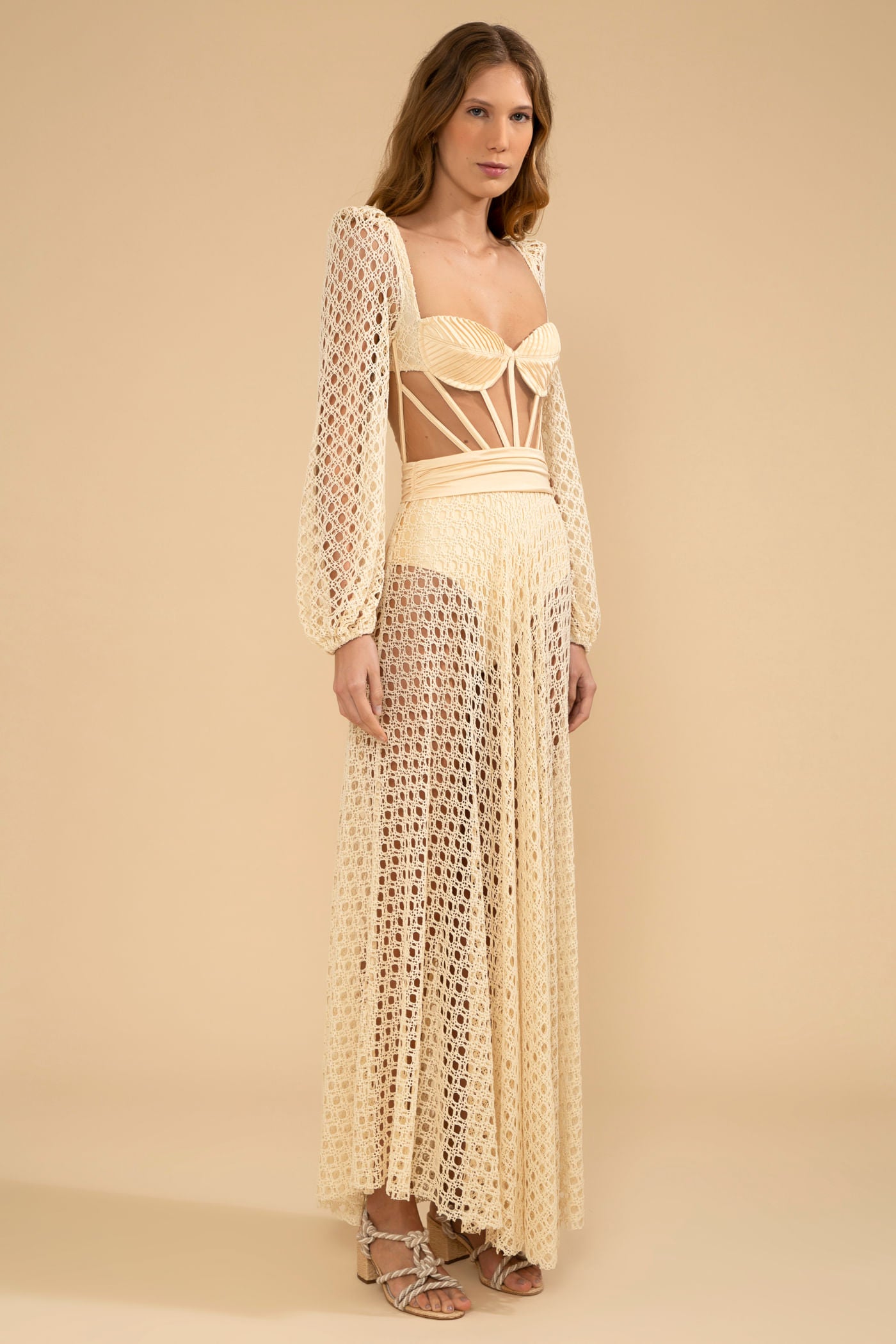 VESTIDO LONGO TIRAS LYCRA FEMME OFF WHITE