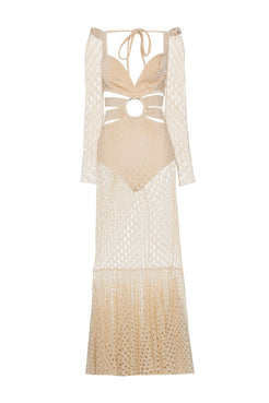 VESTIDO LONGO FAIXAS ARGOLA LYCRA FEMME OFF WHITE