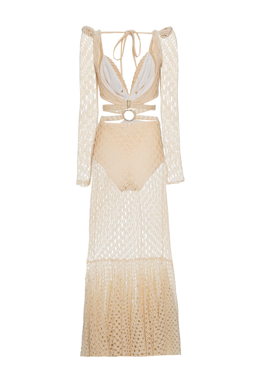 VESTIDO LONGO FAIXAS ARGOLA LYCRA FEMME OFF WHITE