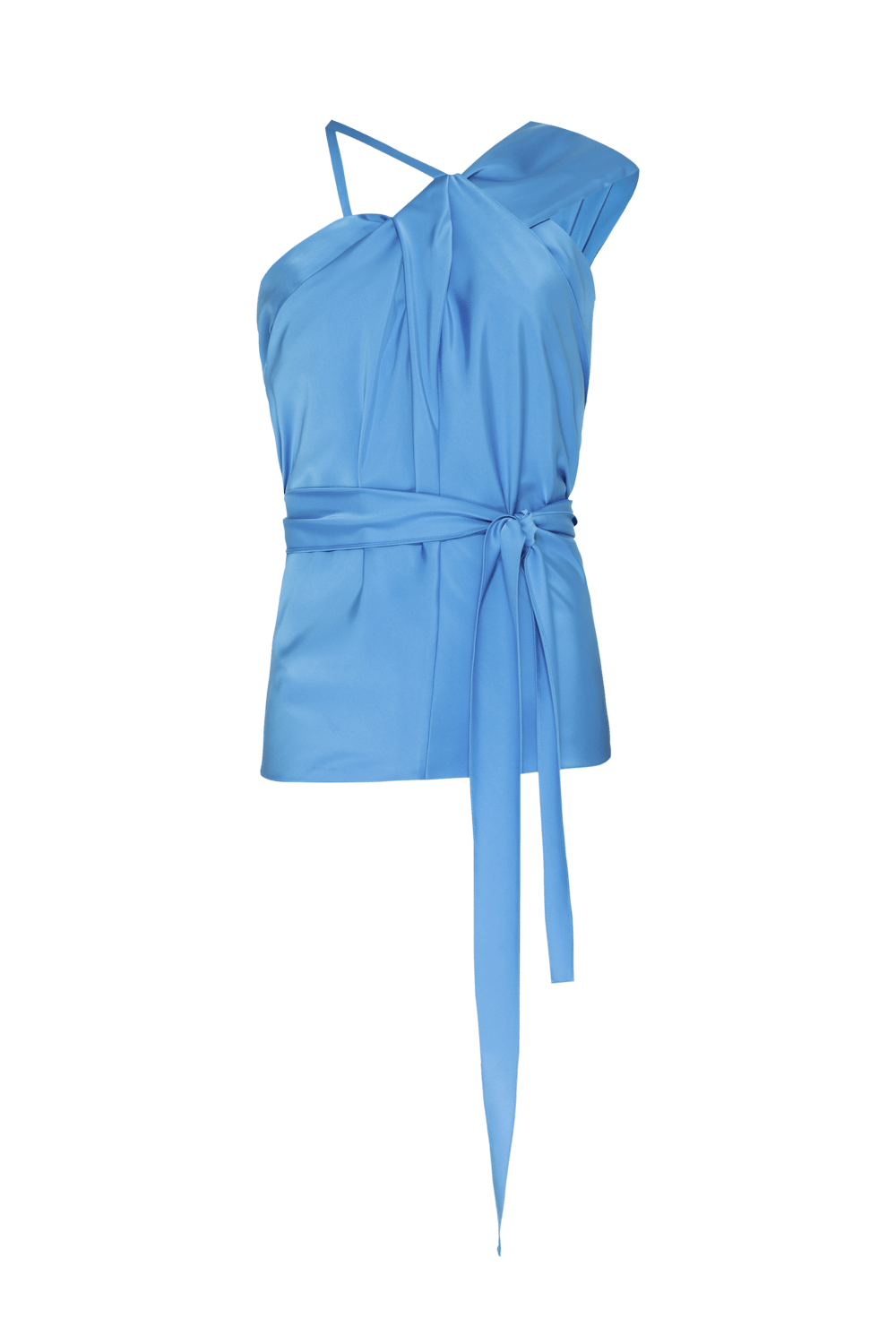 Blusa frente única assimétrica cetim monalisa celeste
