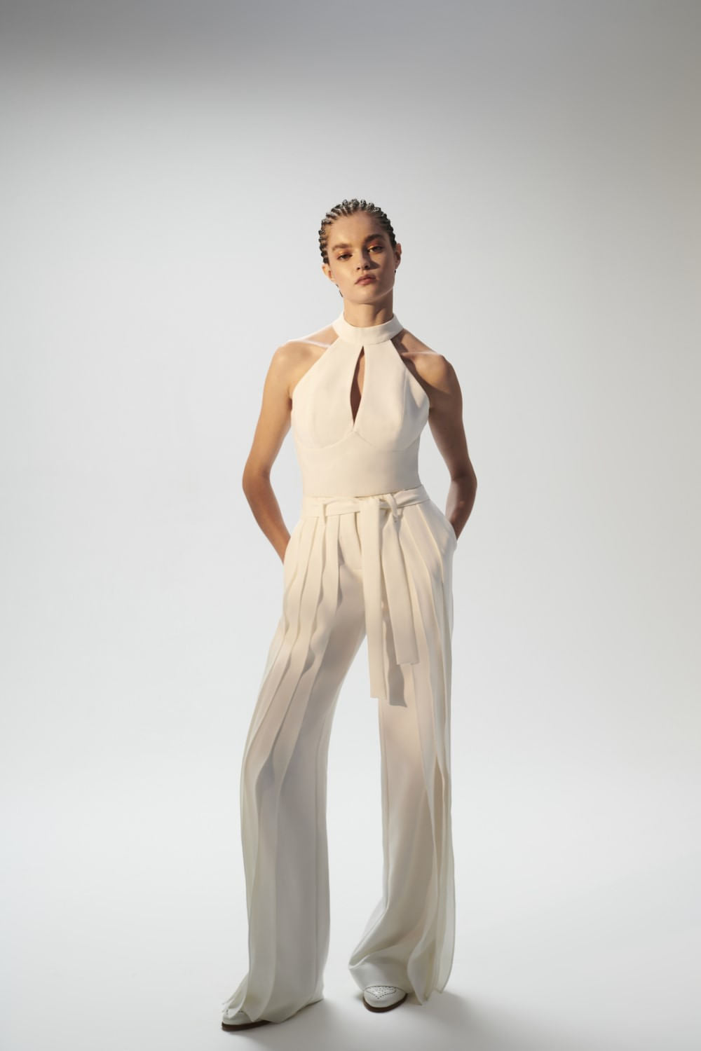 CALÇA AMPLA PREGAS LOYAL CREPE OFF WHITE