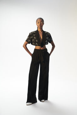 CALÇA AMPLA PREGAS LOYAL CREPE PRETO
