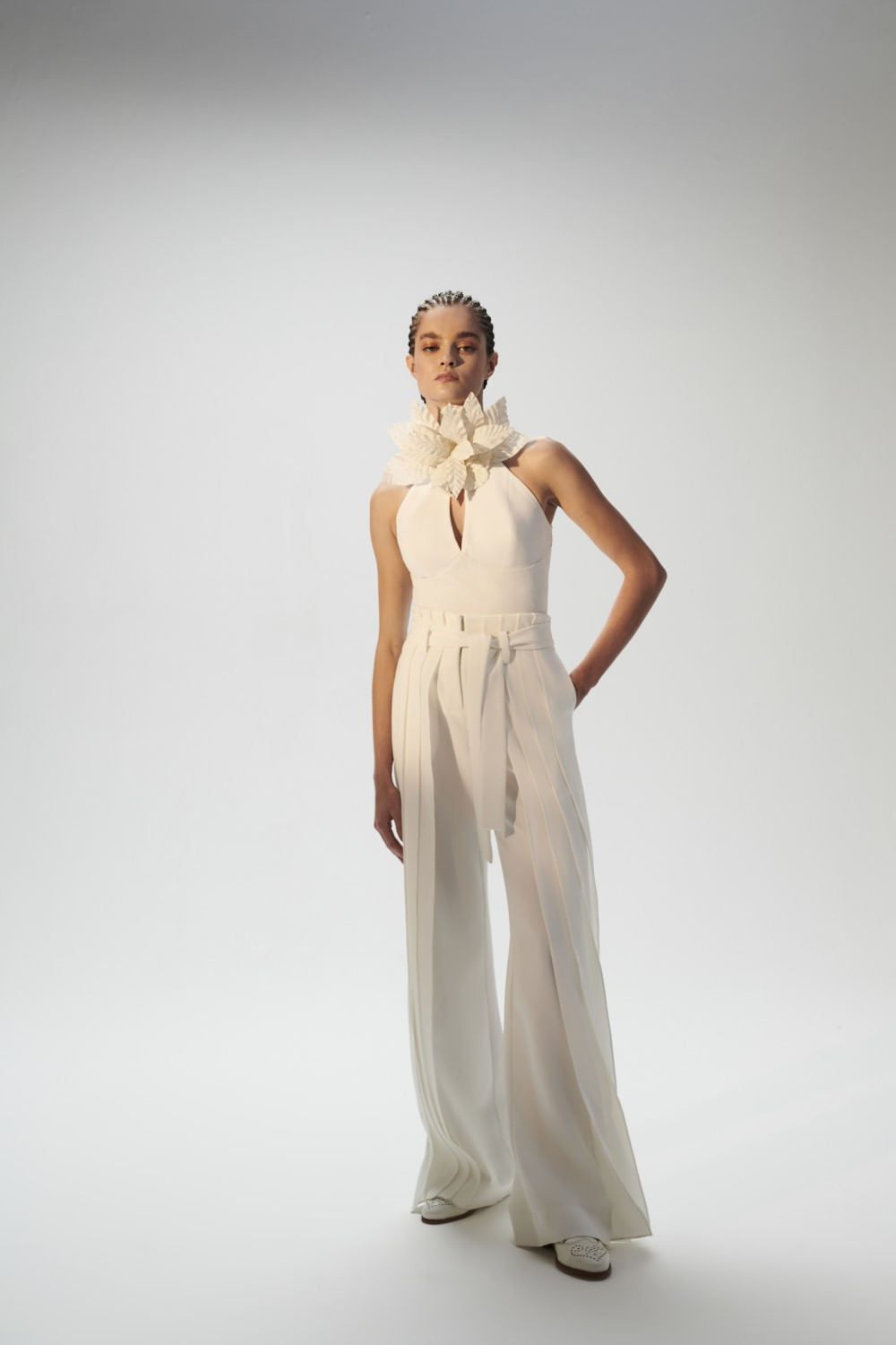 TOP CROPPED FRENTE ÚNICA LOYAL CREPE OFF WHITE