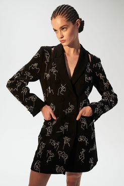 VESTIDO CURTO BLAZER BORDADO NATURE CREPE PRETO
