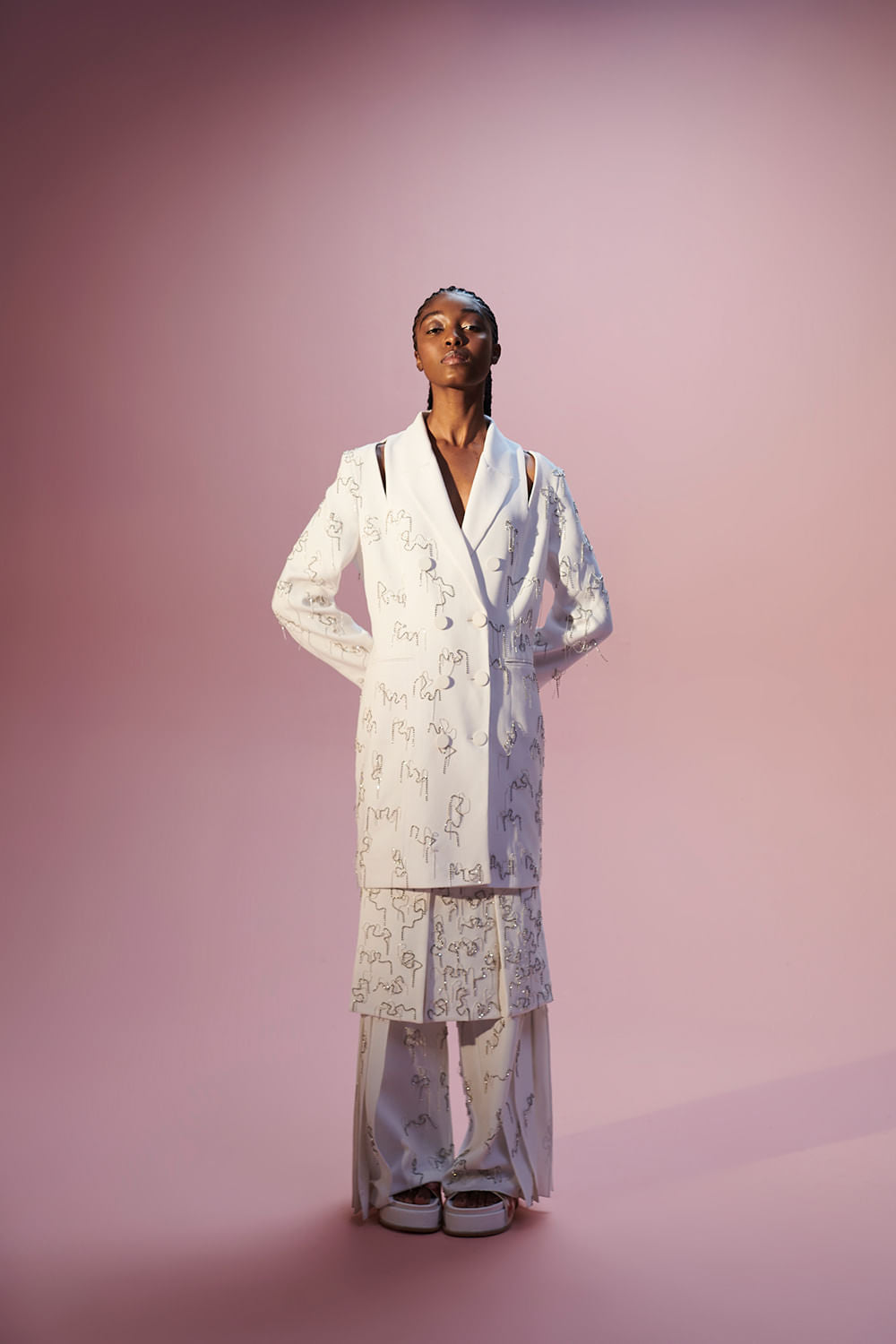 Vestido curto blazer bordado nature crepe off white