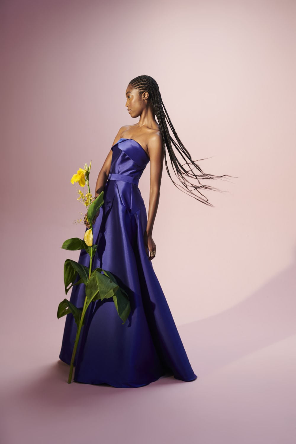 VESTIDO LONGO PREGAS ÉTOILE MIKADO AZUL