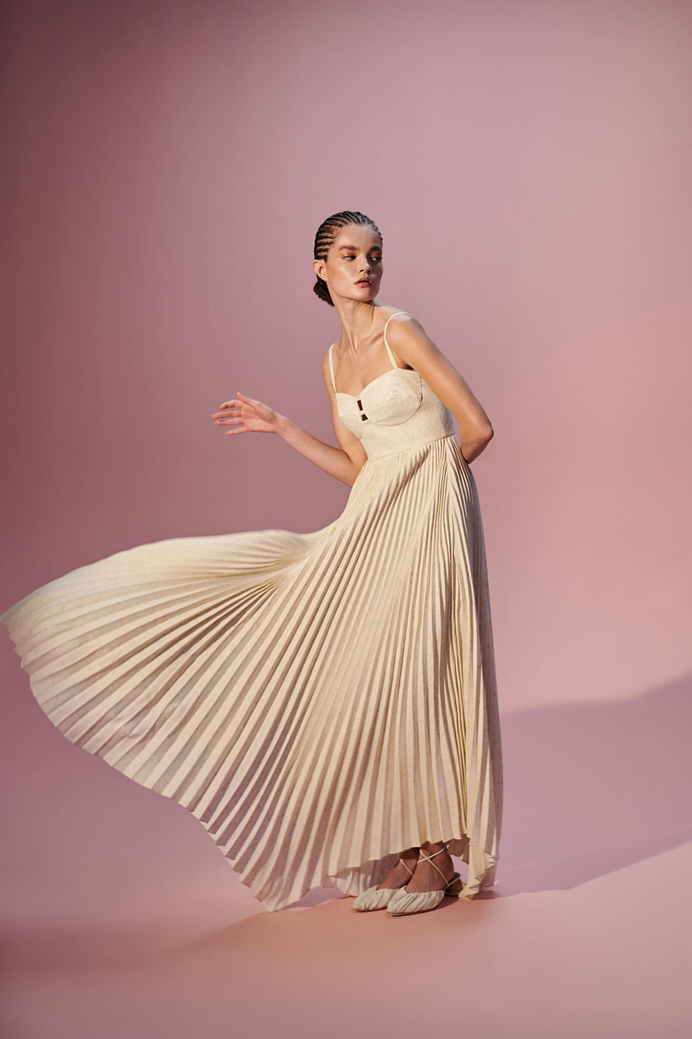 VESTIDO LONGO PLISSADO NATURE PARMA OFF WHITE