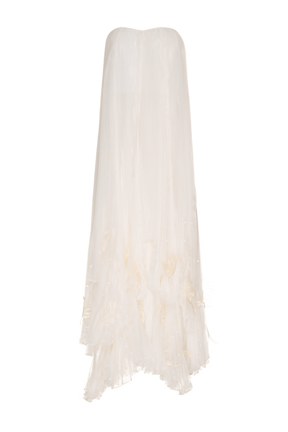VESTIDO LONGO SEM ALÇAS PLISSADO OFF WHITE