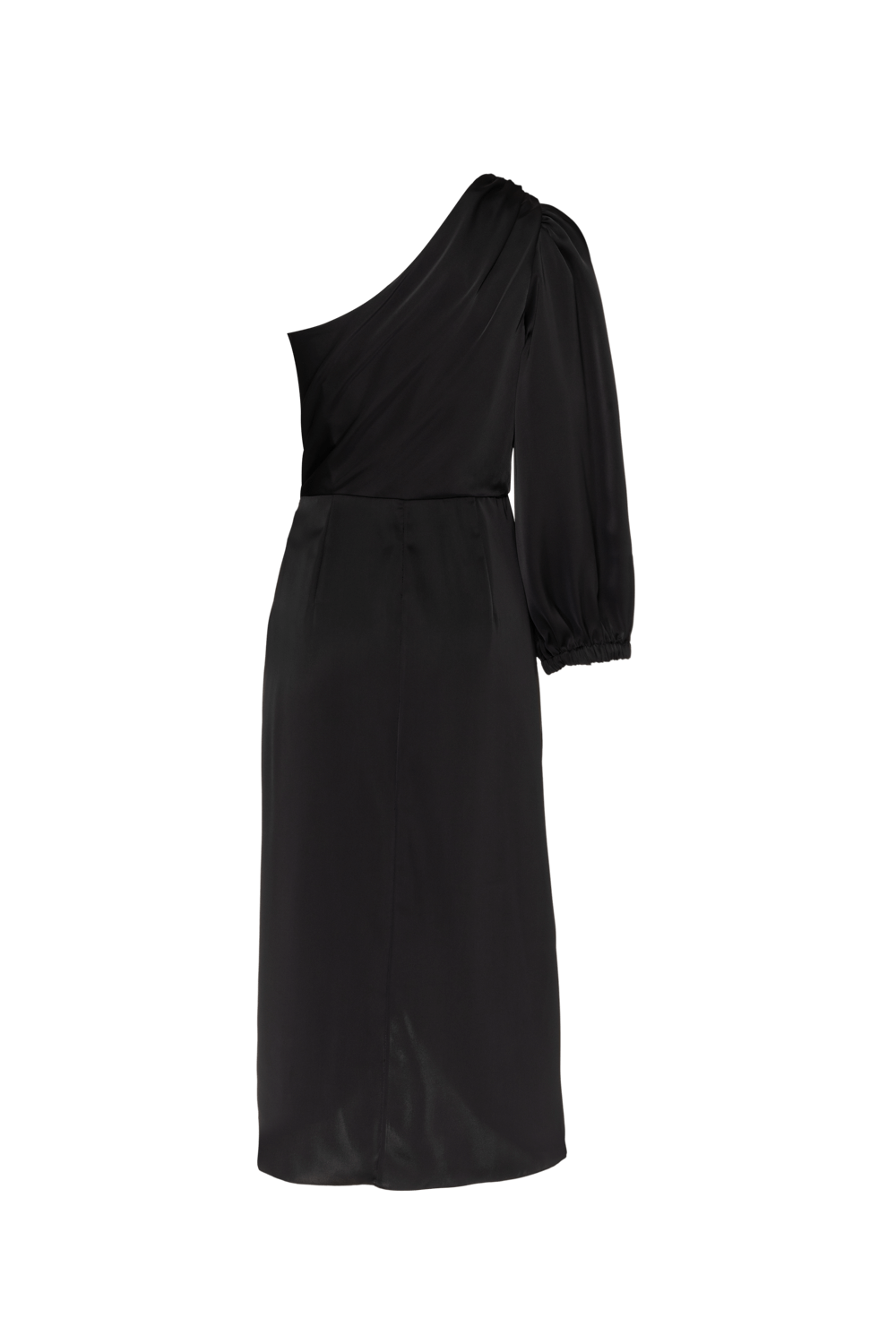 VESTIDO MÍDI MANGA ÚNICA CETIM MONALISA PRETO