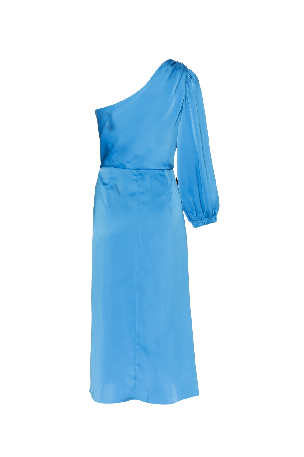 VESTIDO MÍDI MANGA ÚNICA CETIM MONALISA CELESTE