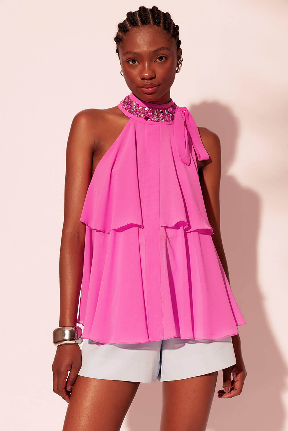 BLUSA BABADOS CHIFFON SENSES ROSA