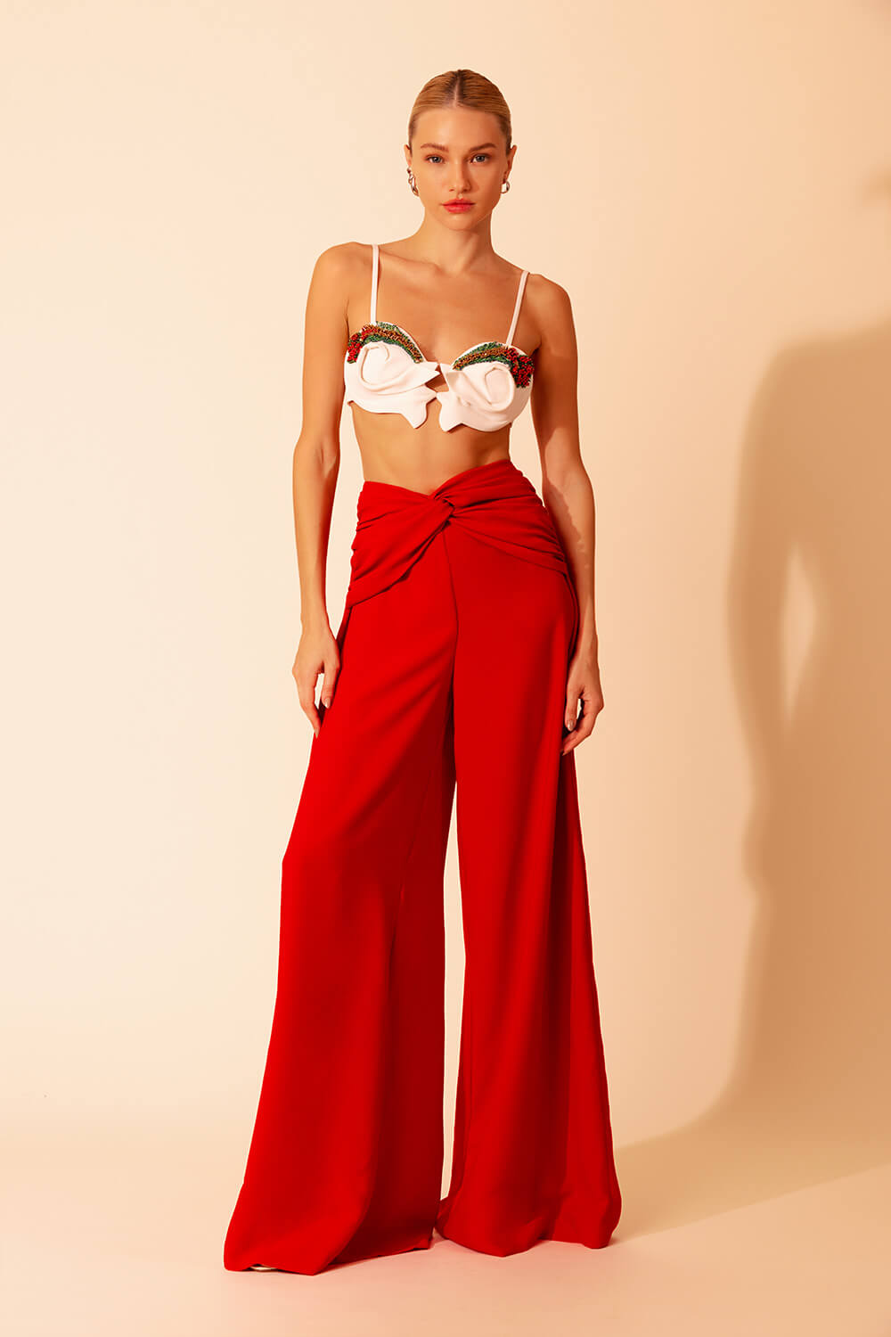 CALÇA AMPLA CREPE DESIRE VERMELHO
