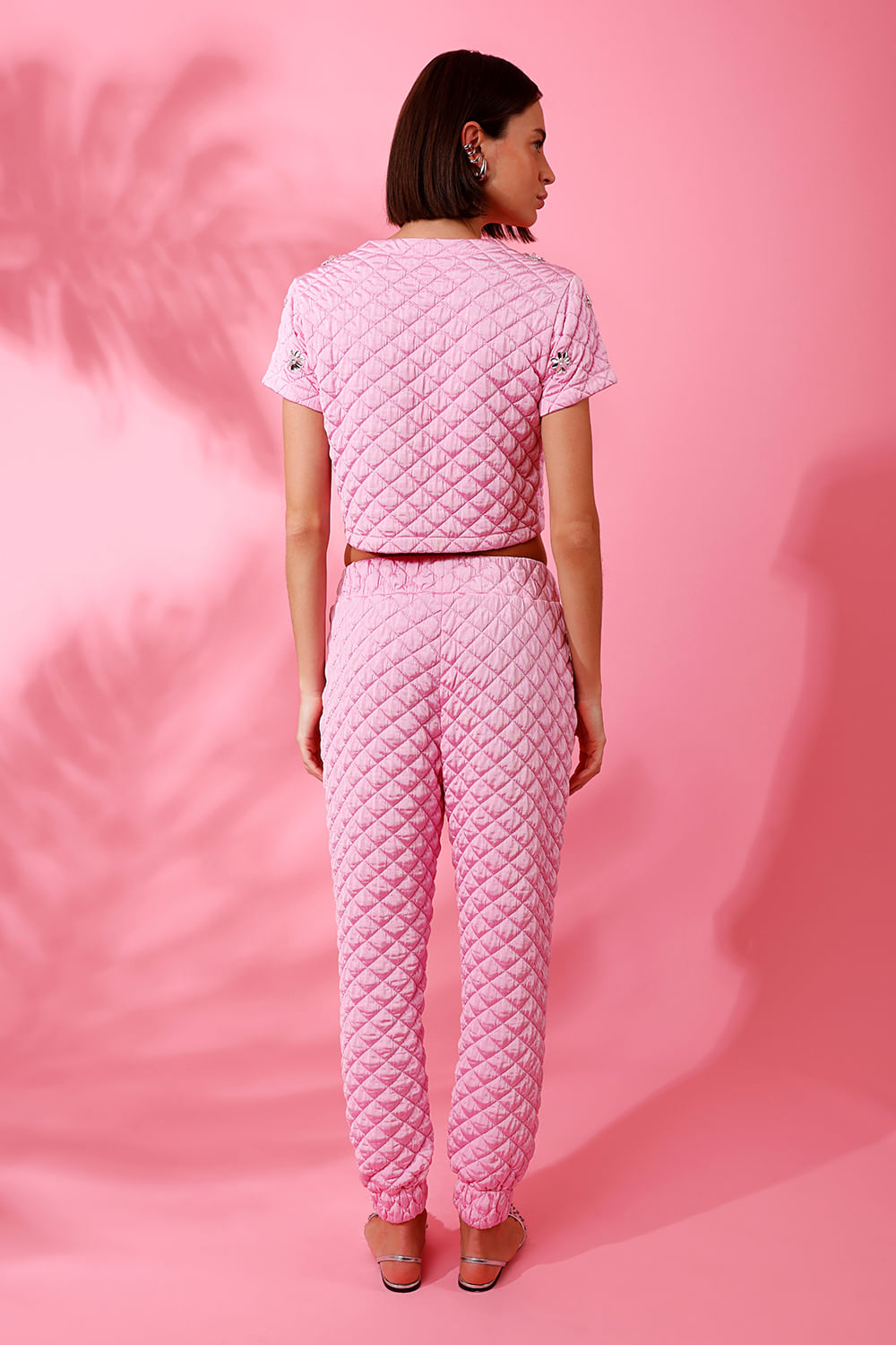 CALÇA BORDADA MATELASSÊ SHINE DROP ROSA