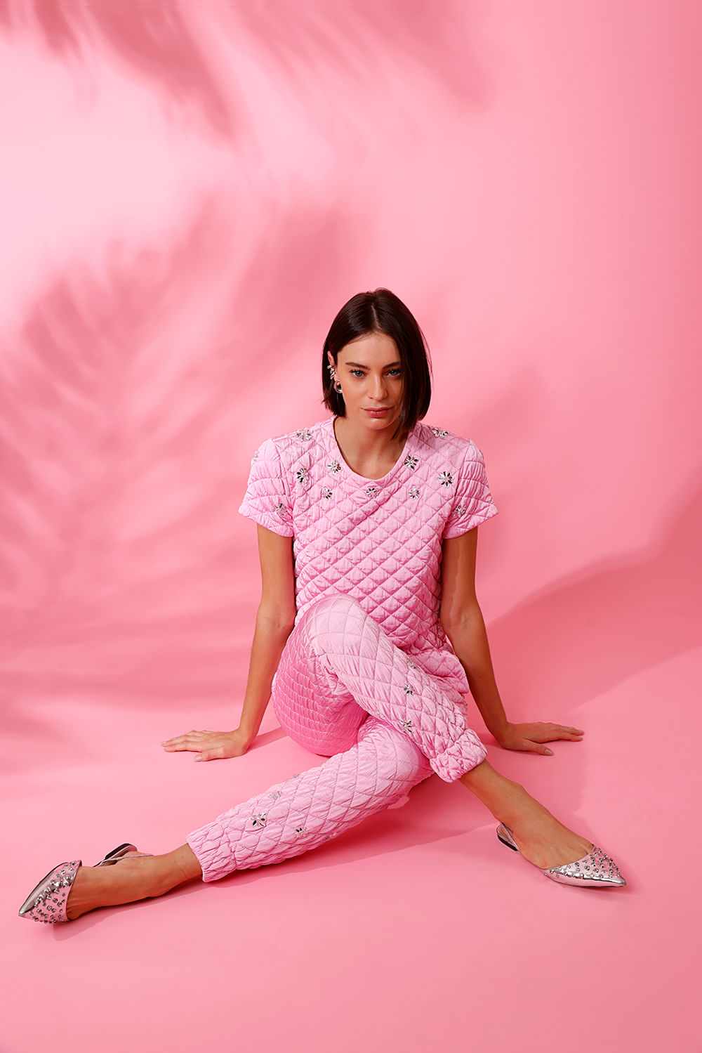 CALÇA BORDADA MATELASSÊ SHINE DROP ROSA