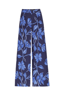 CALÇA AMPLA SUZY FLOWER AZUL MARINHO