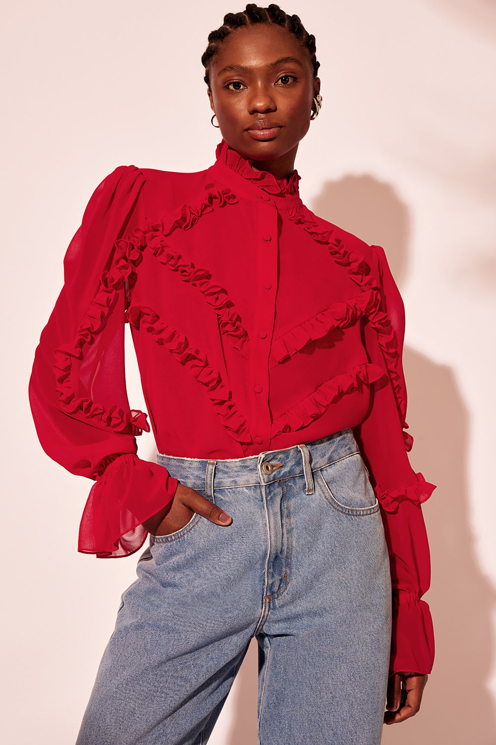 CAMISA GOLA ALTA BABADOS TRANSPARÊNCIA SENSES VALENTINO