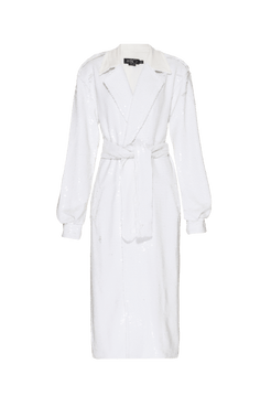 CASACO LONGO FAIXA PAETÊ VIBRANT OFF WHITE